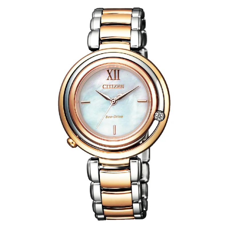 CITIZEN ECO-DRIVE LADIES WATCH MOTHER-OF-PEARL DIAL - EM0654-88D