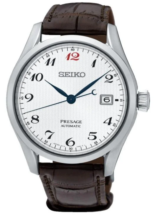 Seiko Presage Automatic White Dial Brown Leather Strap Men's Watch SPB067J1