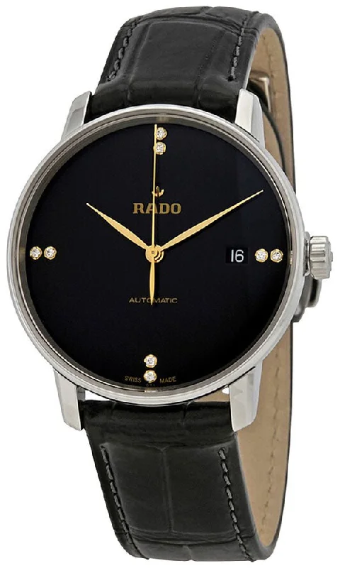 Rado Coupole Classic L Black Dial Black Leather Strap Automatic Mens Watch R22860715